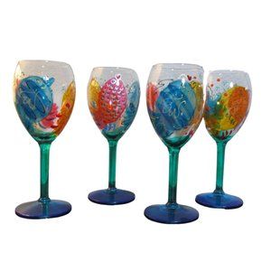 Set of 4 Hand Painted Wine Glasses
